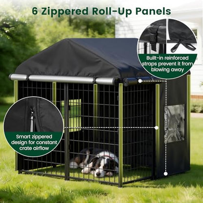 Dog Kennel Cover Replacement, Full Coverage Waterproof Tarp for 4x4x4.5ft Dog Crate with 600D Oxford Fabric, 4 Transparent Window & Door Curtains for Enclosure Outside, Small - size: Small