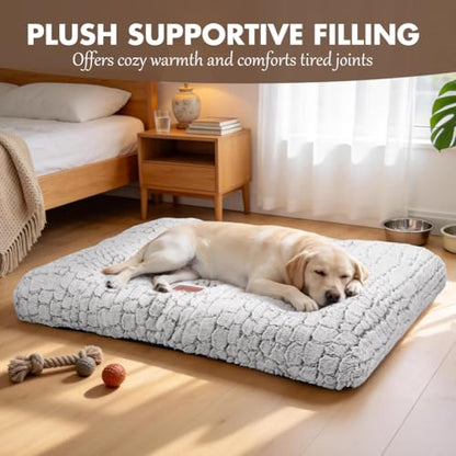 Dog Bed Crate Mat Plush Kennel Pad for Small to Large Dogs - Soft, Anti-Slip, Comfy - color: White, size: Large 36"x24"