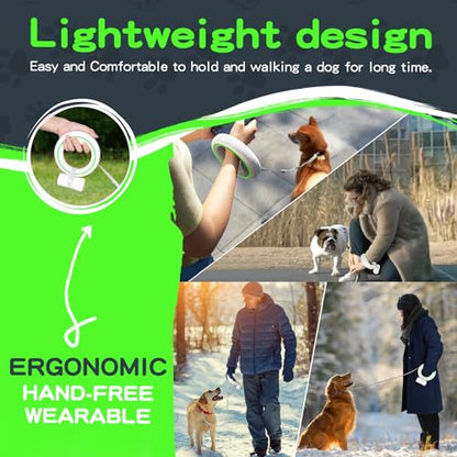 UFO Retractable Dog Leash Hands Free Wearable Laisse Chien with Poop Bag Holder One-Handed Brake Pause Lock 360° Tangle Free 10 ft Strong Nylon Tape Dog Leash for Up to 66lbs Medium Small Dogs - color: Green