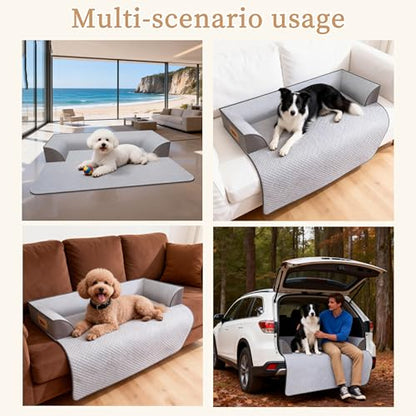 Large Dog Bed for Couch, Cooling Orthopedic Dog Bed, Removable Washable Cover, Waterproof Lining, Non-Slip Bottom, Dog Sofa Bed with Extended Mat, Size: 41"*37"*4.9" - size: Large