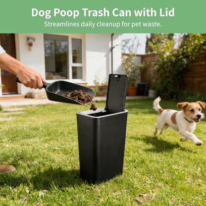 Dog Waste Bin with Lid, 3.2 Gal/12 L Pet Poop Container, Includes 50 Waste Bags, Slim Rectangular Indoor Outdoor Trash Can for Garage, Garden, Living Room