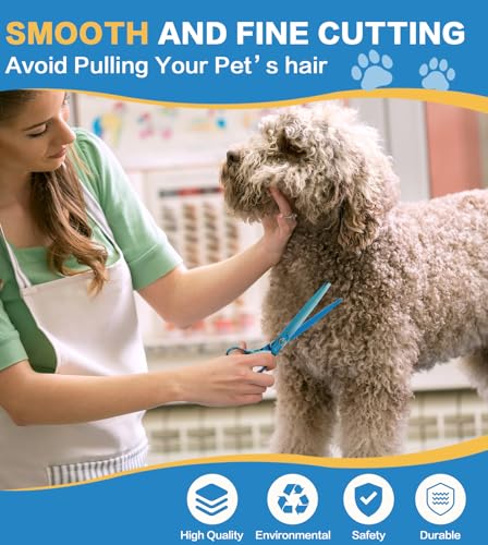 7.5'' Dog Thinning Scissors for Grooming 440C Stainless Steel Green Professional Pet Trimming Scissors Sharp Blades Cutting for Dogs and Cats Shears - style: Thinning