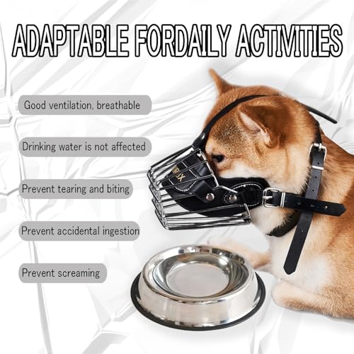 Dog Muzzle- Adjustable Durable Metal Basket,Leather Muzzle,Dog Muzzle for Large Dogs,Basket Allows Panting and Drinking-Comfortable,Lightweight,Muzzle for Large Sized Dog (XL)