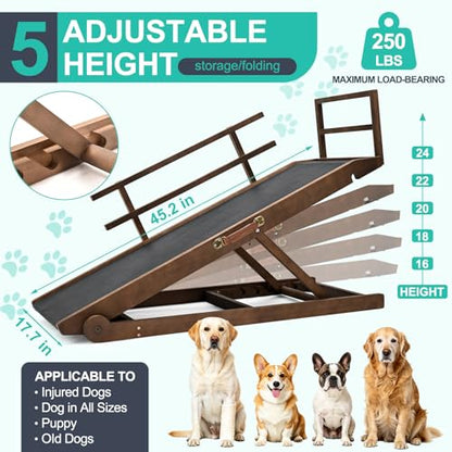 Dog Ramp for Bed & Couch, 5-Level Adjustable Wooden Pet Ramp for Bed & SUV, Adjustable Height 15.7"-23.6",Folding Non Slip Dog Ramps for Small Large Senior Dogs & Cats - Furniture Quality - size: M-for 23.6''H Bed
