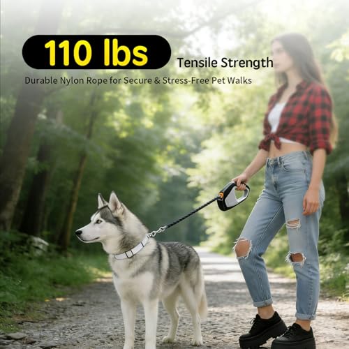 16Ft Retractable Dog Leash, Dog Leash for Large Dogs Upto 110 lbs, Stainless Steel Spring Strong Nylon Tape, Tangle Free, One-Handed Brake