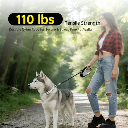 16Ft Retractable Dog Leash, Dog Leash for Large Dogs Upto 110 lbs, Stainless Steel Spring Strong Nylon Tape, Tangle Free, One-Handed Brake