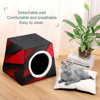 Collapsible Soft Dog Crate Pet Kennel Houses Red Black Printed Lightweight Travel Crate Kennel Indoor & Outdoor, 13.8"x13.8"x11.8"