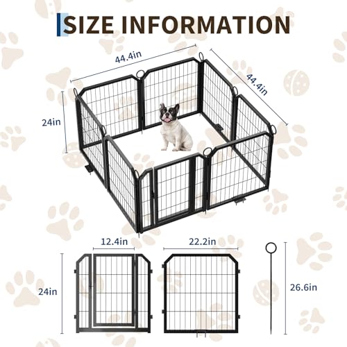 Small Dog Playpen Indoor 24 Inch 8 Panels Pet Pen with Door & Stakes Portable Puppy Playpens Metal Dogs Fence Outdoor for Yard RV Camping Training Trips Foldable Expandable - size: 24