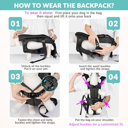 Lukovee Dog Backpack Carrier, Legs Out Easy-fit Dog Front Carrier for Small Medium Dogs, Adjustable Hands Free Dog Chest Carrier for Hiking Cycling (B,Medium) - color: Black
