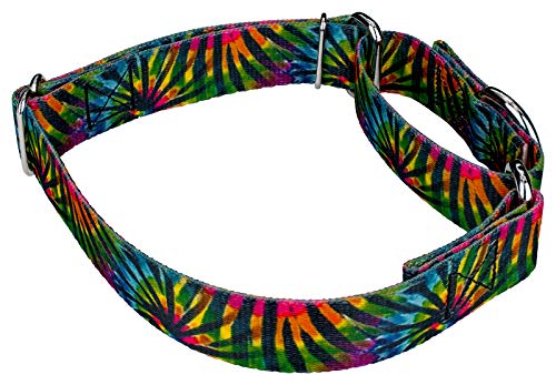 Country Brook Petz - Tie Dye Stripes Martingale Dog Collar - Groovy Collection Featuring Far Out Designs (1/2 Inch, 2XS) - color: Tie Dye Stripes, size: 2XS (Pack of 1)