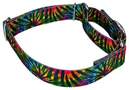 Country Brook Petz - Tie Dye Stripes Martingale Dog Collar - Groovy Collection Featuring Far Out Designs (1/2 Inch, 2XS) - color: Tie Dye Stripes, size: 2XS (Pack of 1)