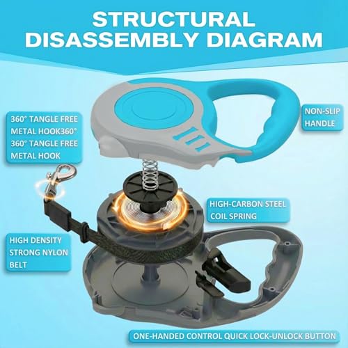 Retractable Dog Leash Lightweight 10/16FT Leash with Non-Slip Handle | for Small Medium Dogs (Gray Blue, 16FT) - color: Gray Blue, size: 16 FT