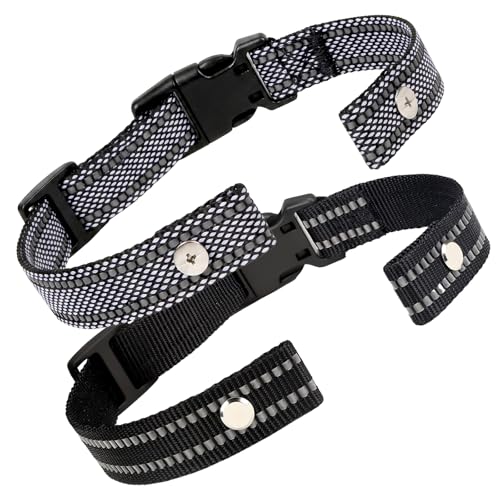 Collar Replacement Strap, Reflective Replacement Nylon Collar Strap Dog GPS Training Bark Receiver Collars, Durable Adjustable E Collar Straps for Small Medium Large Dogs, 2 Pack - color: Black and black dot