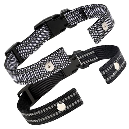 Collar Replacement Strap, Reflective Replacement Nylon Collar Strap Dog GPS Training Bark Receiver Collars, Durable Adjustable E Collar Straps for Small Medium Large Dogs, 2 Pack - color: Black and black dot