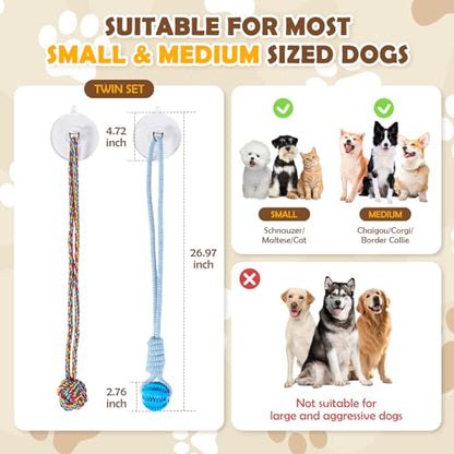 2PCS Dog Tug of War Toy with Suction Cup, Interactive Dog Toy, Pet Cotton Rope with Treat Food Dispensing Ball, Puppy Teething Toys for Chewers