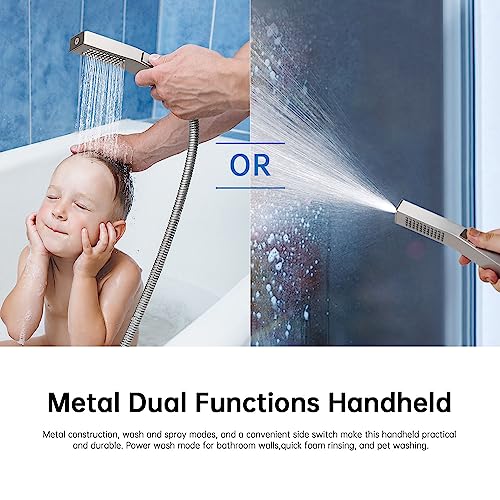 G-Promise All Metal 10 Inch Rain Shower Head with Power Wash Mode Handheld Spray Combo, Pause Setting 3-way Diverter, Full Body Coverage Waterfall Showerhead, Luxury Bathroom Upgrade (Brushed Nickel) - color: Brushed Nickel, size: 10 Inches
