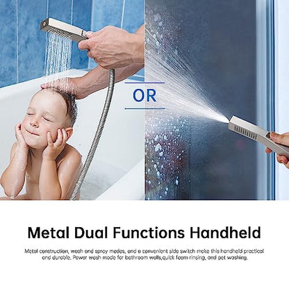 G-Promise All Metal 10 Inch Rain Shower Head with Power Wash Mode Handheld Spray Combo, Pause Setting 3-way Diverter, Full Body Coverage Waterfall Showerhead, Luxury Bathroom Upgrade (Brushed Nickel) - color: Brushed Nickel, size: 10 Inches