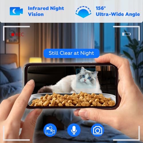 Automatic Cat Feeder with 2 Camera for 2 Cats, 7L Large Food Dispenser | Multiple Cats Household | Timed Cat Feeder | Two-way Voice | Separation Anxiety | Weight / Diet Control | 5G WiFi APP Control - color: White-2b