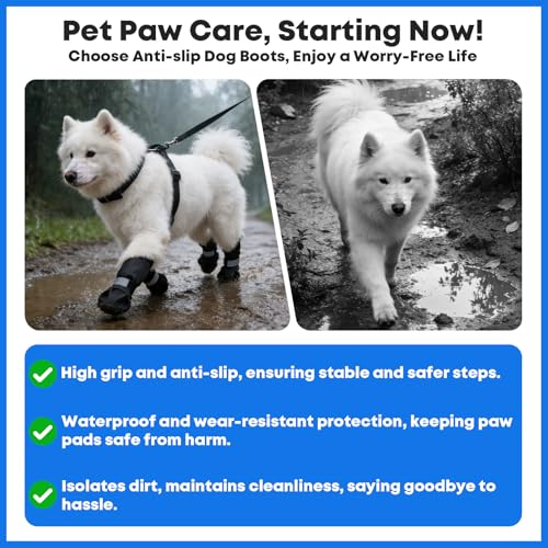 Winter Dog Boots with Leg Protection, Non-Slip Sole for Small & Medium Dogs - Waterproof Adjustable Straps, Paw Protector for Outdoor Walking & Hiking (S) - size: S