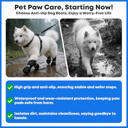 Winter Dog Boots with Leg Protection, Non-Slip Sole for Small & Medium Dogs - Waterproof Adjustable Straps, Paw Protector for Outdoor Walking & Hiking (M) - size: M