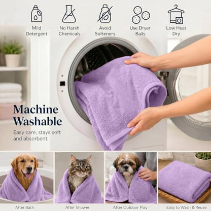 DAN RIVER Dog Towel - Pack of 1, 100% Cotton, 20x40, Ultra Soft 450 GSM, Super Absorbent & Quick Drying Towel for Dogs, Cats, and Other Pets, Crocus Petal. - color: Crocus Petal