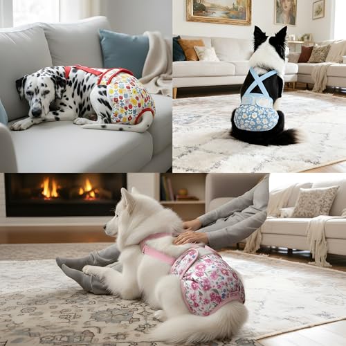 3 Pack Washable Female Dog Diapers with Suspender - Reusable Super Absorbent & Leakproof Fixed Doggie Diapers for Dogs in Heat Cycle - size: S