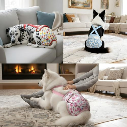 3 Pack Washable Female Dog Diapers with Suspender - Reusable Super Absorbent & Leakproof Fixed Doggie Diapers for Dogs in Heat Cycle - size: M