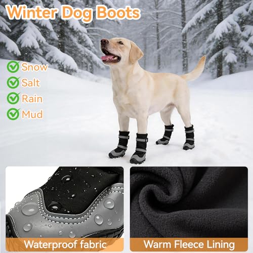 Dimicoo Dog Shoes,Waterproof Dog Boots for Winter,Anti-Slip Dog Snow Booties for Large Small Medium Dogs,Reflective Paw Protectors for Outdoor Walking Hiking - size: 6# (Insole Width 2.6″)for 52~68lbs