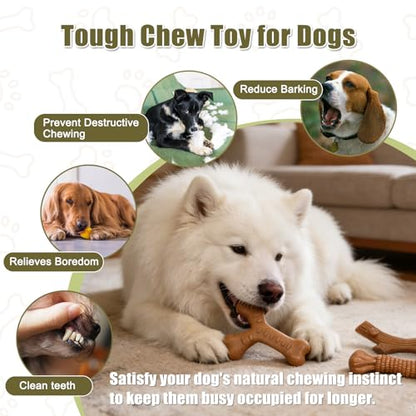 SCHITEC Dog Toys for Aggressive Chewers, 3 Pack Nylon & Wood Dog Chew Toy, Tough Chew Bone for Large Dogs 90-120lbs, Indestructible Teething Dog Toy, Chicken Flavor (Large) - style: Large
