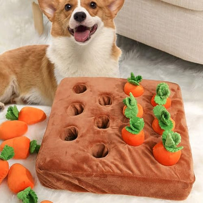 Carrot Snuffle Mat for Dogs, Interactive Dog Plush Puzzle Toys, 2 in 1 Non-Slip Nosework Feed Games, Pet Stress Relief with 12 Carrots