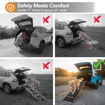 71"×20" Extra Wide Dog Ramp for Car, SUV & Truck – Folding Aluminum Pet Ramps for Large Dogs up to 250 lbs, Non-Slip Surface & Glow Edges, Foldable Portable Ramp for Side Door or Porch Steps