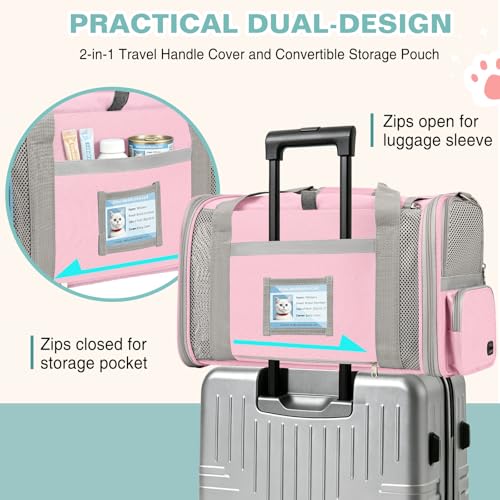 Soft Cat Carrier for Pets Up to 20 Lbs, Collapsible Cat Carrier Bag with Privacy Curtains, Airline Approved Small Pet Carrier for Small Medium Cats Dogs Puppy, Washable Soft Pet Travel Bag Dog Carrier - color: Pink
