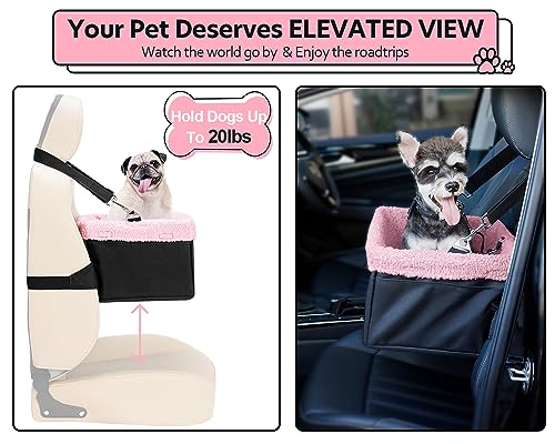Dog Car Seat for Small Pets Under 20lbs, Booster Seat with Metal Frame, Double-Layer Oxford Fabric, Safety Leash for Dogs and Cats