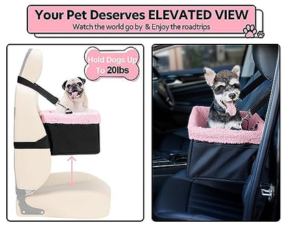 Dog Car Seat for Small Pets Under 20lbs, Booster Seat with Metal Frame, Double-Layer Oxford Fabric, Safety Leash for Dogs and Cats