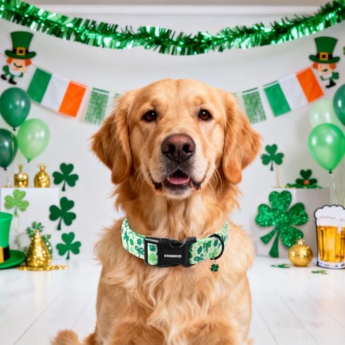 DOGWONG St Patrick's Day Dog Collar-Cute Green Clovers Dog Collar, Adjustable Cotton Shamrock Pet Collar Trefoil Puppy Collars with Quick Release Buckle,XS - color: A: St Patrick-Bowtie print, size: X-Small