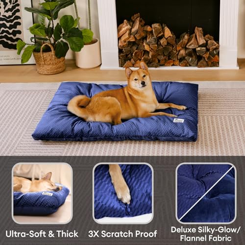 FUNNY FUZZY 42x28 Washable Dog Bed Crate Mat, 2 in1 Pet Pillow Sleeping Bed, Fluffy Deluxe Kennel Mattress for X-Large Dog and Cat,Charcoal Grey,XL,Midnight Blue - color: Blue, size: 42"×28" X-Large