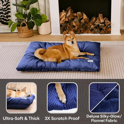 FUNNY FUZZY 42x28 Washable Dog Bed Crate Mat, 2 in1 Pet Pillow Sleeping Bed, Fluffy Deluxe Kennel Mattress for X-Large Dog and Cat,Charcoal Grey,XL,Midnight Blue - color: Blue, size: 42"×28" X-Large