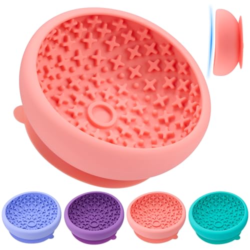 Dog Lick Bowl Slow Feeder with Slanted Anti-Spill Design, Extra-Thick Bite-Resistant Rim, Strong Suction Base, Freezer Safe for Frozen Treats — A Cleaner Alternative to Lick Mats for Dogs (Coral) - color: Coral
