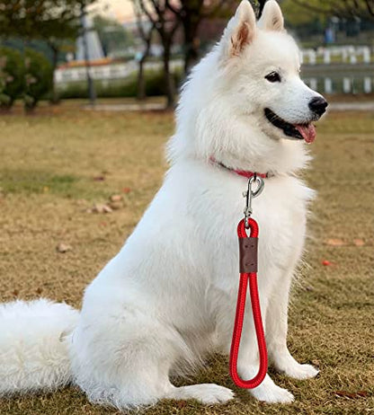 Short 12 Inch Dog Leash, 1/2" Nylon Rope Traffic Handle Lead | Strong Dog Tab Training Leash for Medium/Large/Ex-Large Dogs Outdoor Walking ( Red ) - color: Red