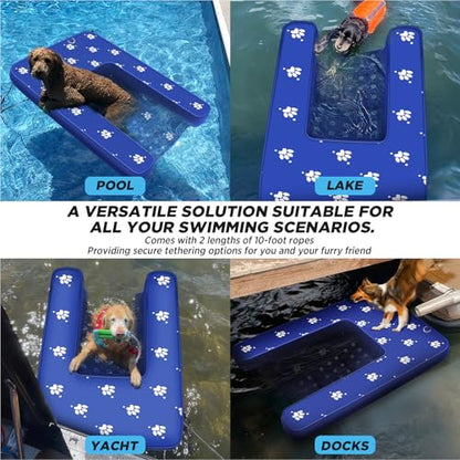Inflatable Dock Platform, Dog Boat Ramp Floating Non-Slip Oxford and PVC with Lagre Water Ramp for Dogs Pool, Dock, Lake with Traction Rope, Manual Air Pump (4.8ft x 3ft x 6in) L05 - size: 4.8ft x 3ft x 6in