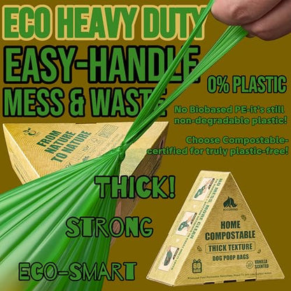 Ultra Thick & Deep RockRhino Dog Poop Bags for Large & XL Breeds | 4-Layer Interlocked Bottom | 100% Home Compostable, 0% Plastic | Vanilla-Scented | 60 Bags, Easy Open Tie Handles, Not for Scooper - size: 60 Count (Pack of 1)