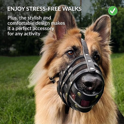 CollarDirect Dog Muzzle German Shepherd Dalmatian Doberman Setter Leather Basket Medium Large Breeds (Chestnut Brown, Medium)