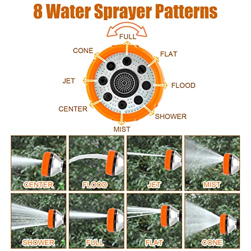 8 in 1 Garden Hose Nozzle Sprayer, Upgrade Dog Wash Hose Attachment with 3.5OZ/100CC Soap Dispenser Bottle and Dog Shower Brush, Ideal for Watering Flowers, Car Washing, Dog and Horse Bathing - color: Orange