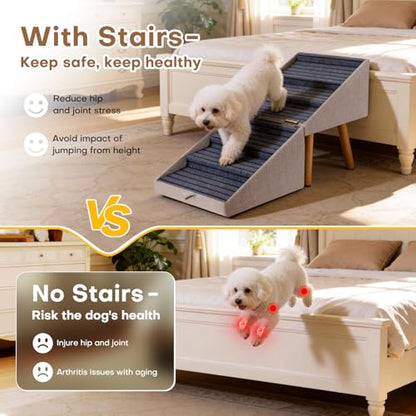 Dog ramp for Small Dogs, 2-in-1 Pet Steps & Ottoman - Foldable Dog ramp for Couch, Non-Slip Wooden Pet ramp for Puppy Senior Injured Dogs (Light Brown, XXL(21.06H)) | Tall 6-step stairs for medium large dogs to high bed Convertible to bedside nightstand.