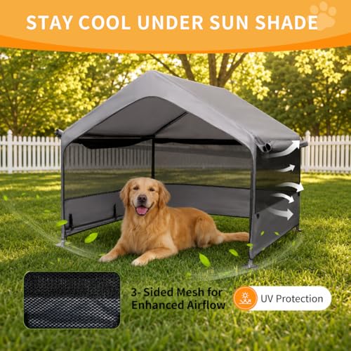 Extra Large Dog House Outside, Dog Tent Outdoor, Big Dog Shade Shelter Doghouse Canopy with Three-Sided Breathable Mesh Windows, Gray Sun Rain Cover for Pet - size: Dog House with Mesh Windows
