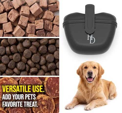 Hampton Distribution Silicone Dog Treat Pouch, Black, BPA Free Pet Treat Pouch for Pet Training with Magnetic Closure, Waist Clip & Portable Design
