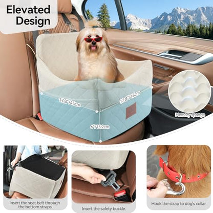 GL GLENSLAVE Dog Car Seat for Small/Medium Dogs, Dog Booster Car Seats with Thick Cushion for Dogs Under 35lbs, Detachable Washable Pet Carseat with Storage Pockets, 2 Safety Belts(Beige) - color: Beige