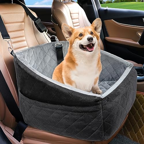 NEEZUKAR Dog Car Seat for Small Dogs,Detachable Washable Dog Booster Seat Under 30lbs, Pet Car Seat Travel Bed with Storage Pockets and Dog Safety Belt (Black/Grey) - color: Black/grey