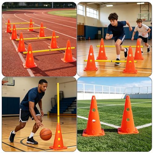 15 Inch Speed Agility Hurdles and Cones Set with 3 Height Level Detachable Jumping Hurdles for Beginner, Dog Training - color: Orange