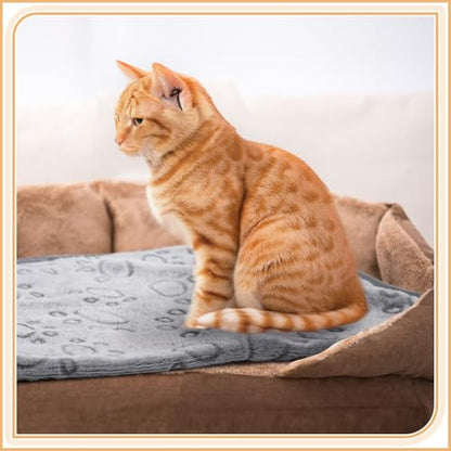 Tegeme 12 Pcs Pet Blankets 30 x 20 Inch Soft Fluffy Fleece Dog Cat Warm Paw Print Pattern Blankets Flannel Throw for Pets Dog Puppy Cat(Gray) - color: Gray, size: 30 x 20 Inch